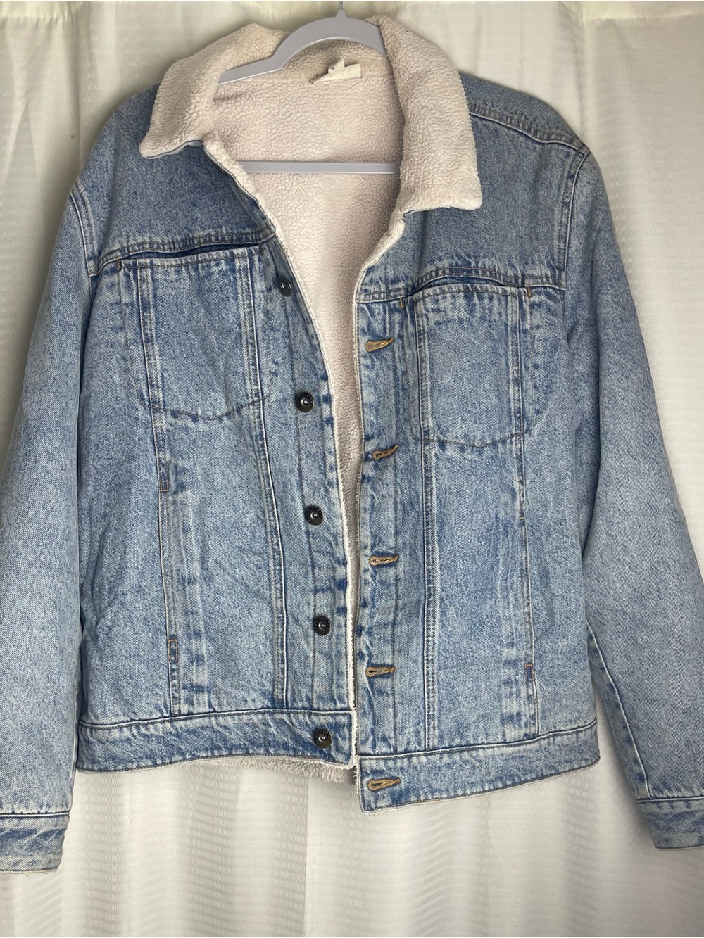 Sun + Stone Light Blue Denim Jacket with Cream Sherpa Lining